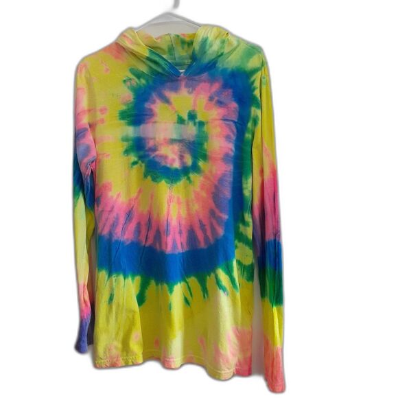 Dyenomite Colorful Bright Tie Dye Hooded LS Pullover Shirt  Small No Drawstring - Picture 4 of 8